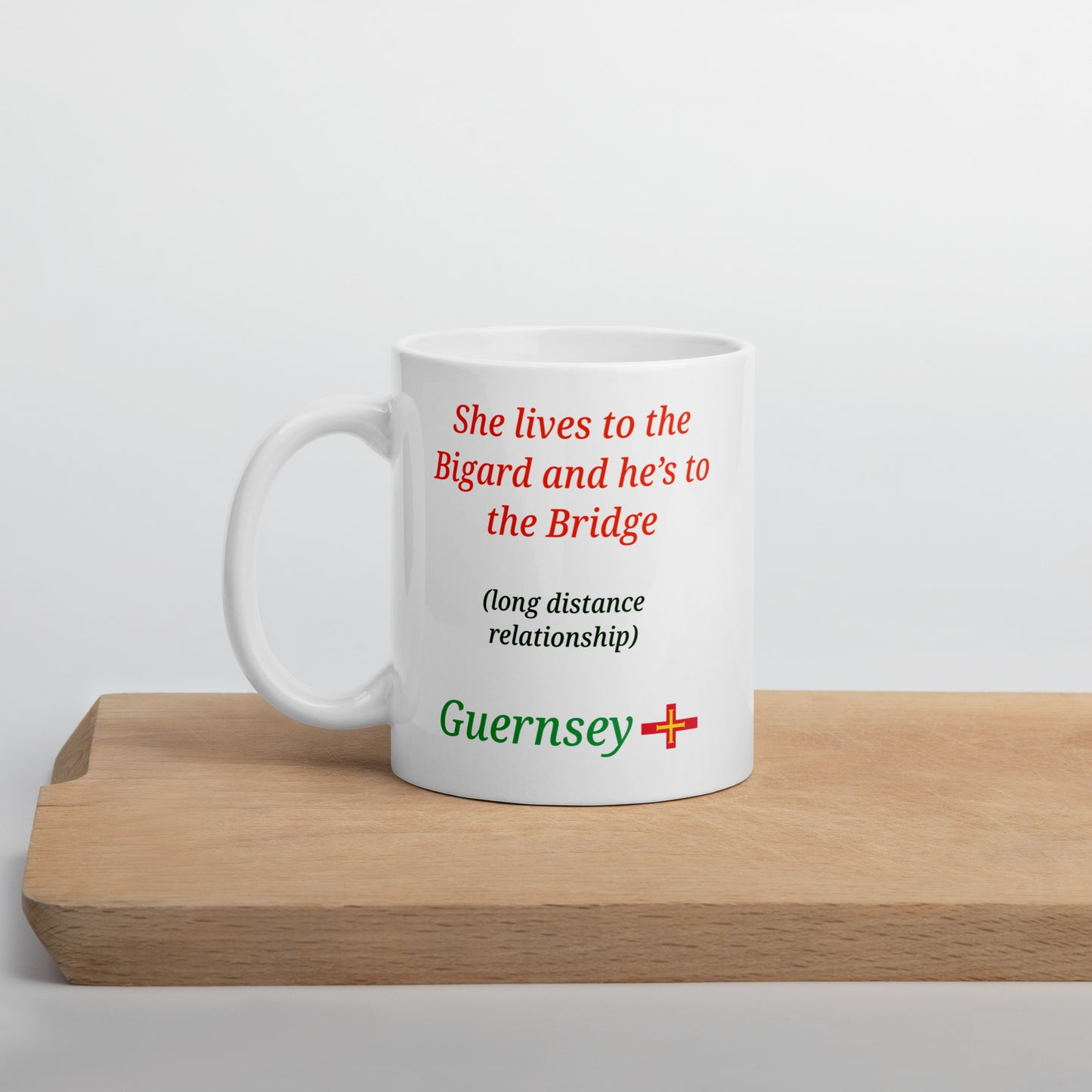 White glossy mug (She lives to the Bigard and he lives to the Bridge - Long distance relationship)