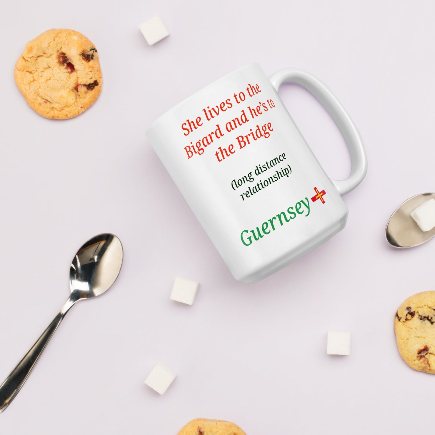 White glossy mug (She lives to the Bigard and he lives to the Bridge - Long distance relationship)