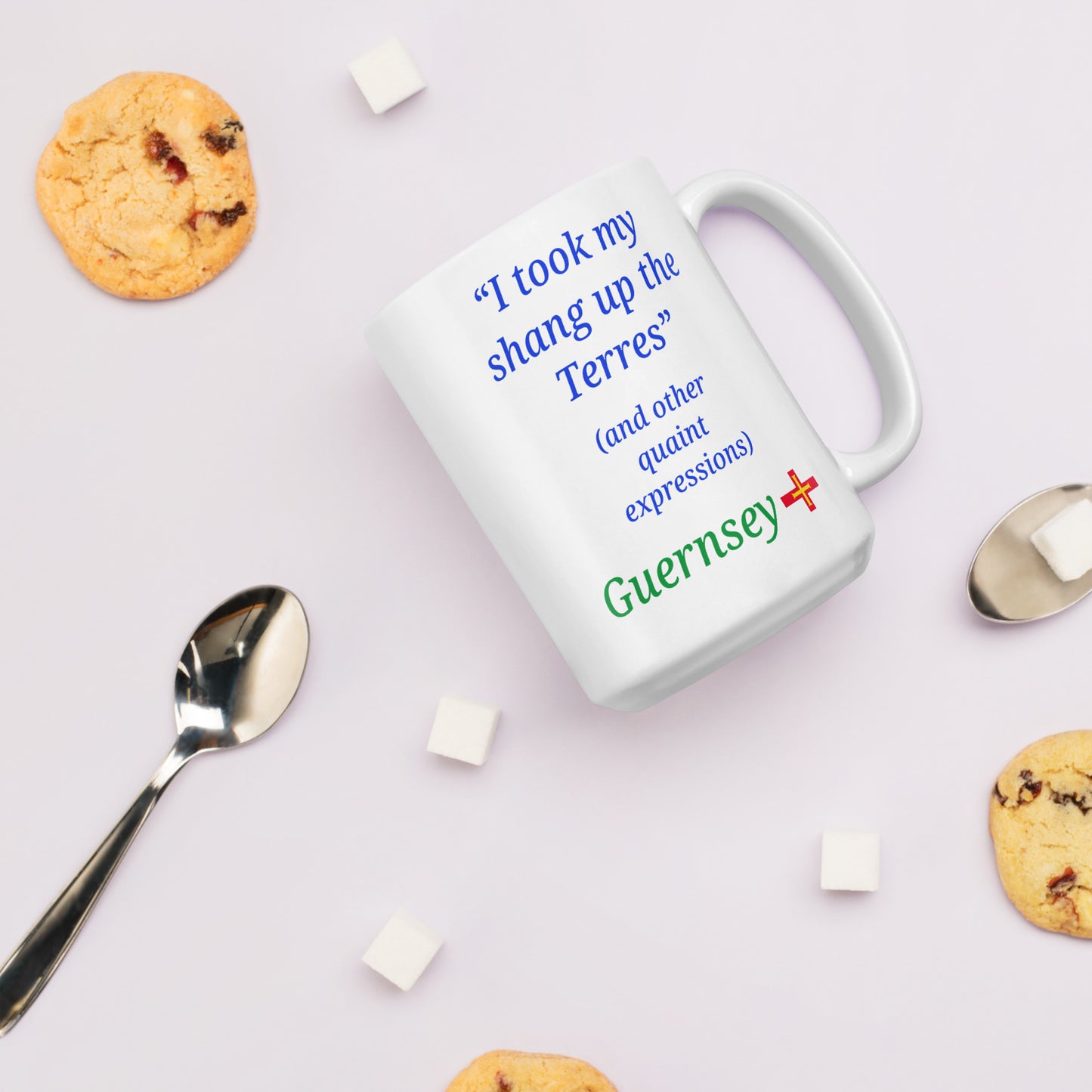 White glossy mug (I took my shang up the Terres - and other quaint expressions)