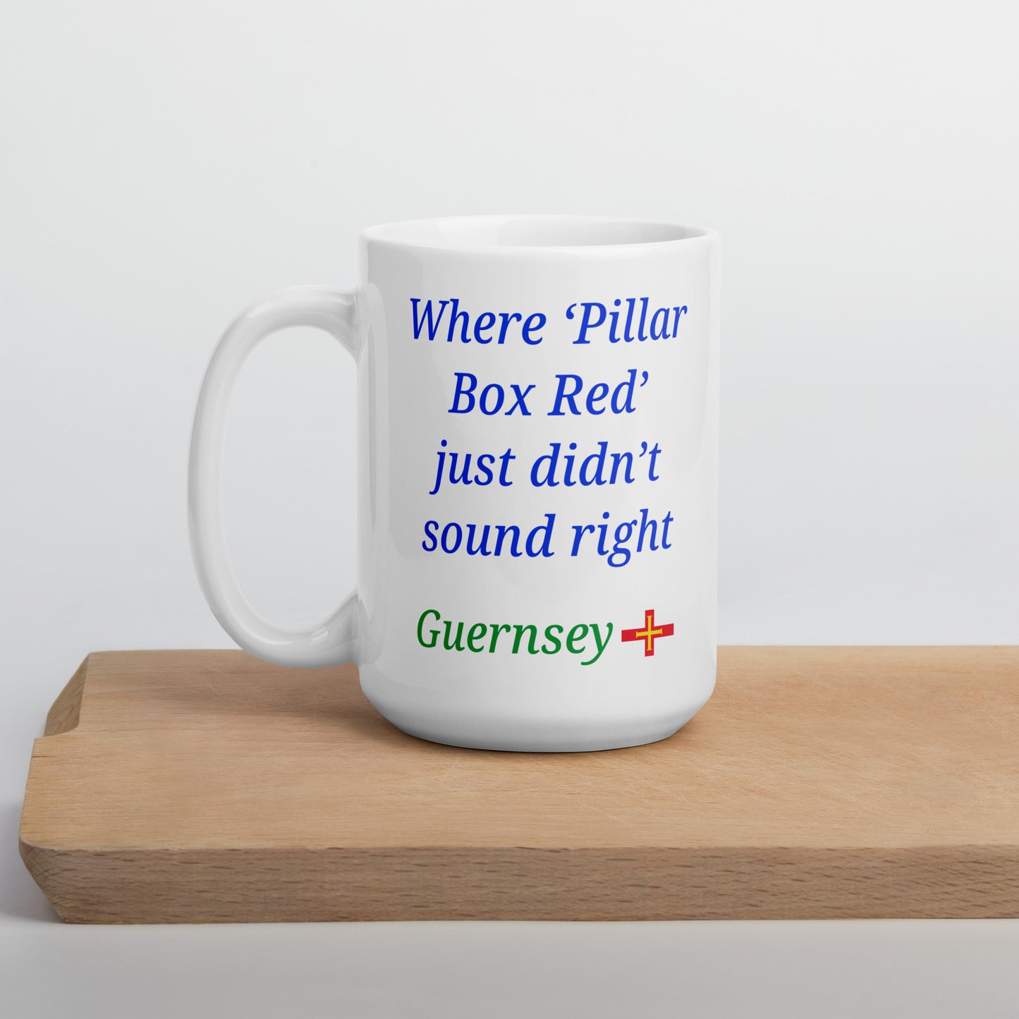 White glossy mug (Where "pillar box red" just didn't sound right)