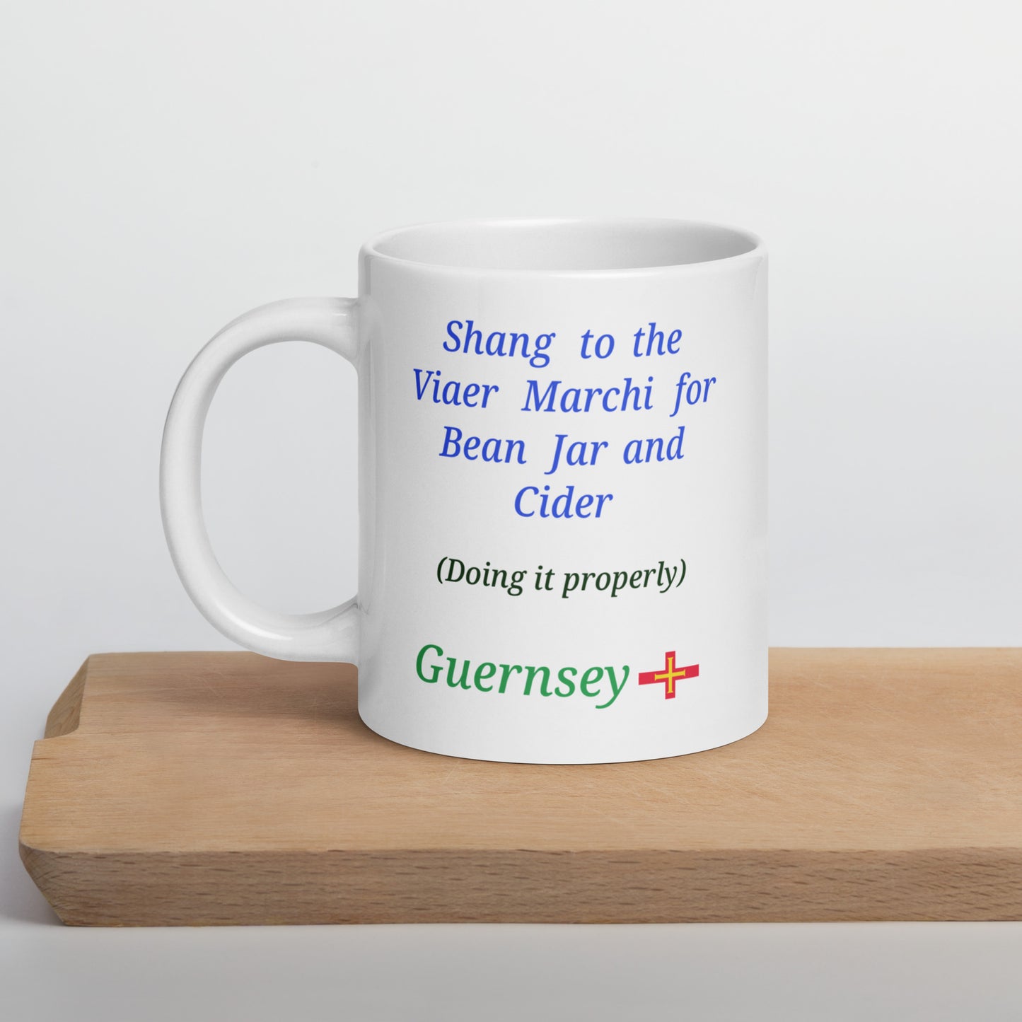White glossy mug (Shang to the Viaer Marchi for Bean Jar and Cider - doing it properly)