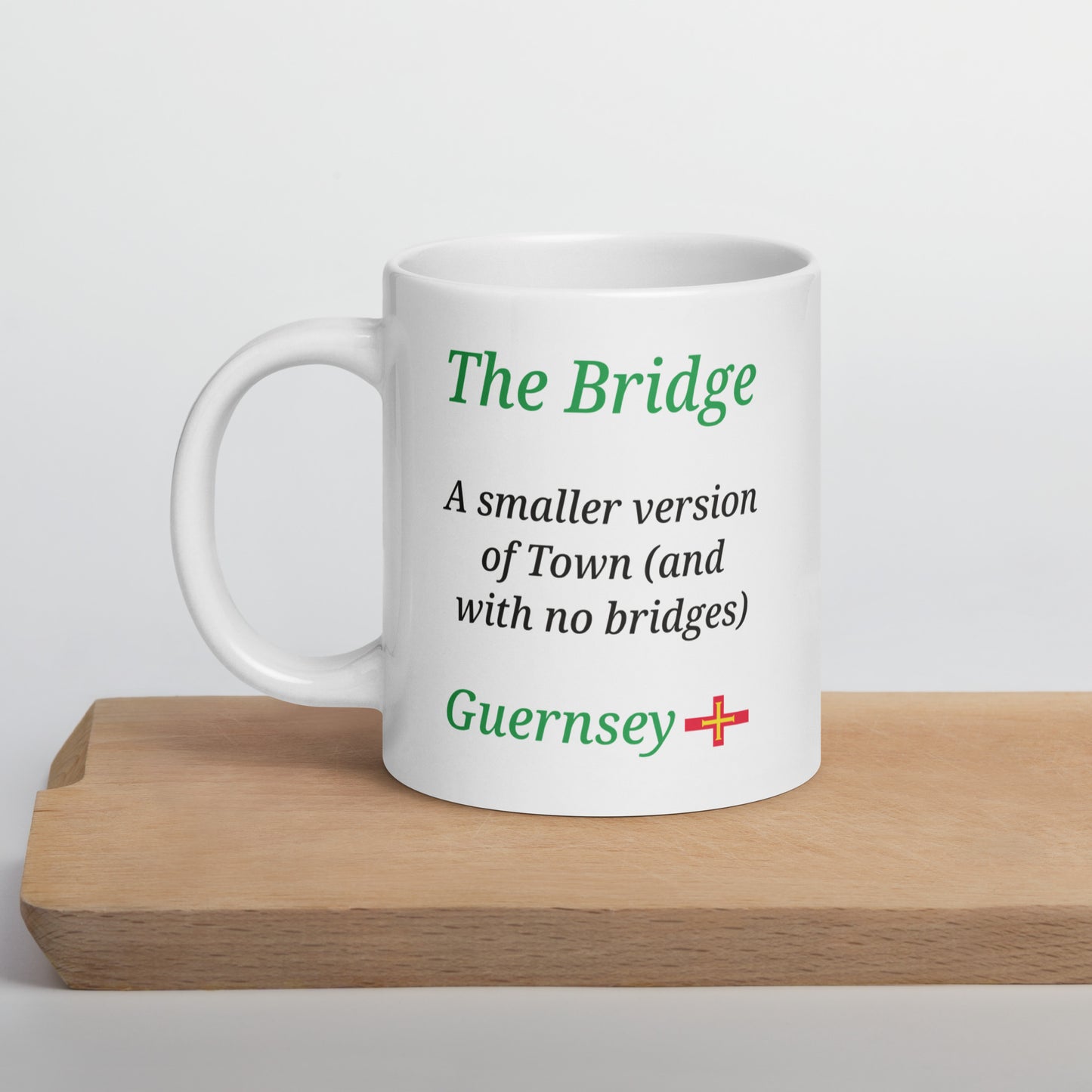 White glossy mug (The Bridge - A smaller version of Town - and with no bridges)