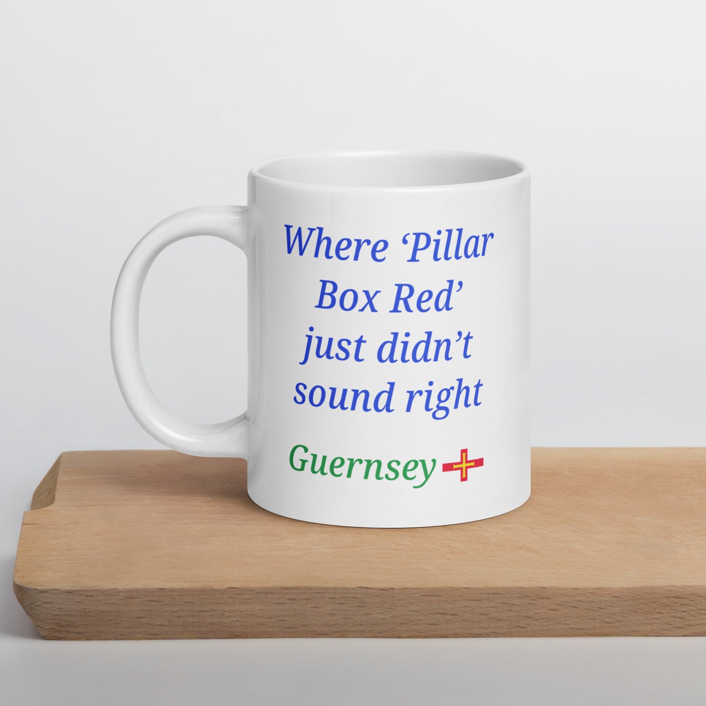 White glossy mug (Where "pillar box red" just didn't sound right)